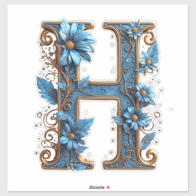 Adesivo Letra Decorativa H Com Esmalte Azul (Folha)