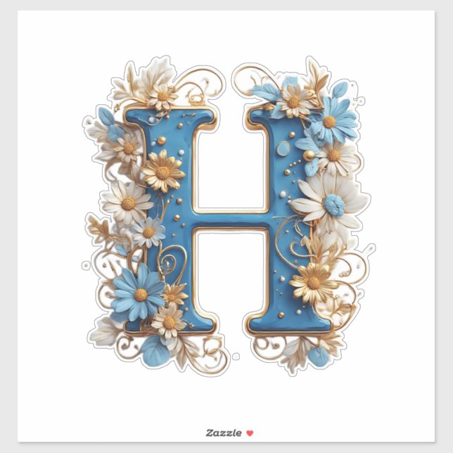 Adesivo Letra Decorativa H Com Esmalte Azul (Folha)