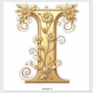 Adesivo Letra Dourada Elegante I Com Embelezamentos Florai