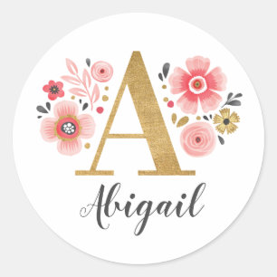 Adesivo Letra Dourada Elegante Monograma Floral A