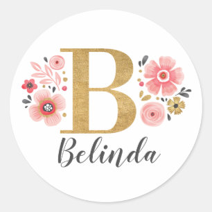Adesivo Letra Dourada Elegante Monograma Floral Rosa, Letr