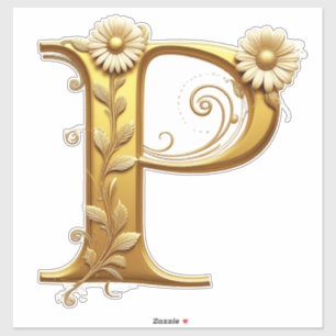 Adesivo Letra Dourada Elegante P Com Enfeites Florais