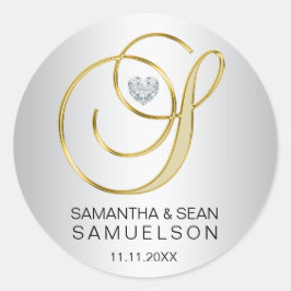 Adesivo Letra Dourada Elegante 'S' Casamento Monograma