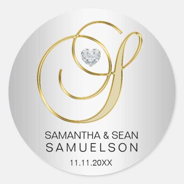 Adesivo Letra Dourada Elegante 'S' Casamento Monograma (Frente)