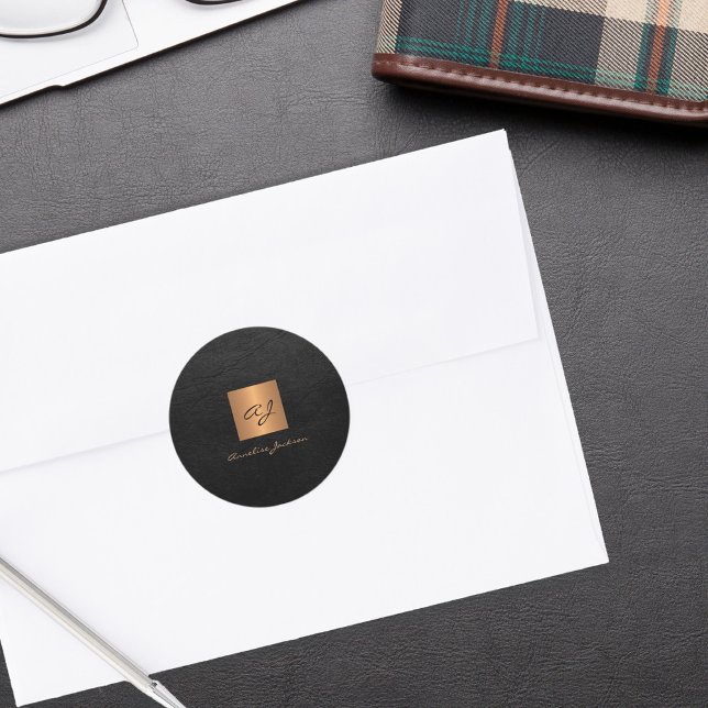 Adesivo Letra dourada escura monograma com nome de couro (Criador carregado)