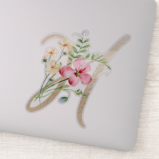 Adesivo Letra Dourada Faux "H" Flores Selvagens de Aquarel (Detalhe)