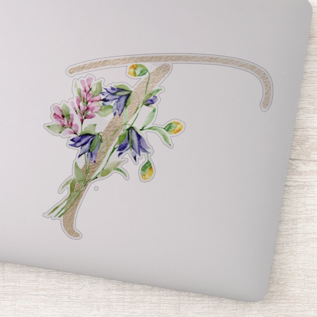 Adesivo Letra Dourada Faux "T" Flores Selvagens de Aquarel (Detalhe)