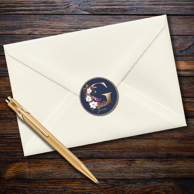 Adesivo Letra Dourada G Monograma Floral do Marinho Elegan (Criador carregado)