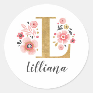 Adesivo Letra Dourada Inicial Monograma Floral Rosa Elegan