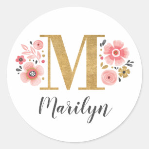 Adesivo Letra Dourada M Minúscula Rosa Elegante
