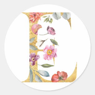 Adesivo Letra E dourada com flores