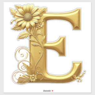 Adesivo Letra E Dourada Elegante Com Desenho Floral