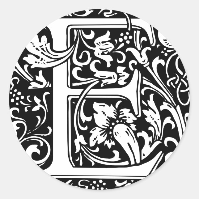 Adesivo Letra E Monograma Medieval Art Nouveau (Frente)