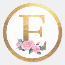 Adesivo Letra E Monograma Rosas Rosa Floral e Elegante Dou