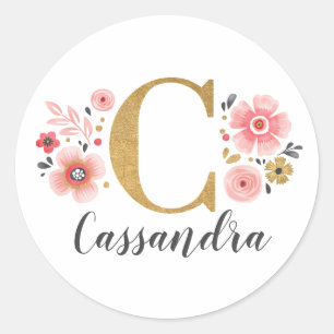 Adesivo Letra Elegante Dourada Floral Monograma Cor-de-Ros