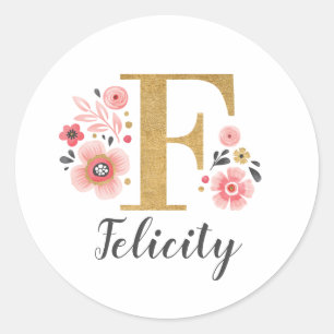 Adesivo Letra Elegante Dourada Floral Monograma Cor-de-Ros