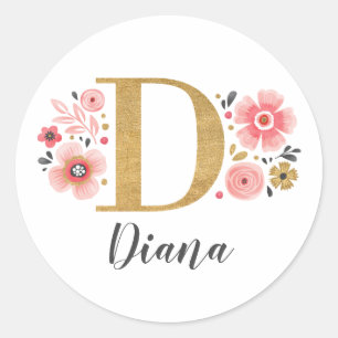 Adesivo Letra Elegante Dourada Floral Monograma Rosa, Letr