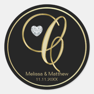 Adesivo Letra Elegante Dourada Monograma C Diamante do Cor