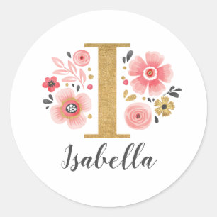 Adesivo Letra Elegante Floral Rosa Monograma Inicial I
