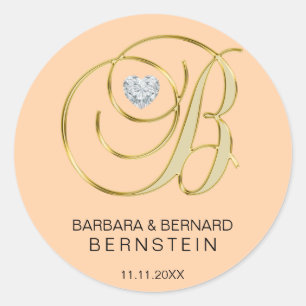 Adesivo Letra Elegante Peach Monogrammed Diamond Coração B