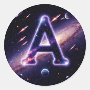 Adesivo 🚀 Letra Espacial A Planetas Estrelas Crianças Gal