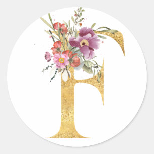 Adesivo Letra F dourada com flores