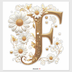 Adesivo Letra F Dourada Elegante Com Enfeites Florais
