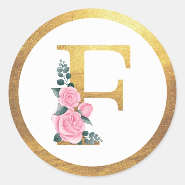 Adesivo Letra F Monograma Rosas Rosa Floral e Elegante Dou (Frente)