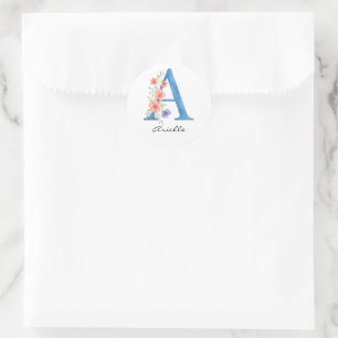 Adesivo Letra floral A personalizada com aquarela monogram