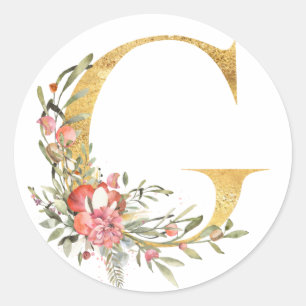 Adesivo Letra G dourada com flores