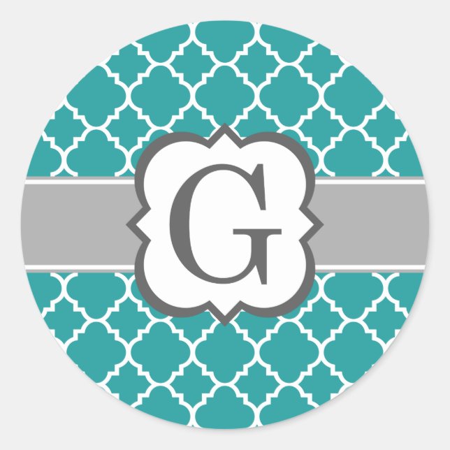 Adesivo Letra G Quatrefoil Azul Teal Monograma (Frente)