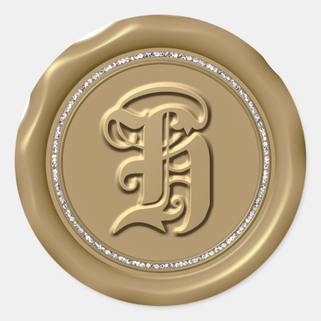 Adesivo *~* Letra H Diamond Circ DOURADO Cera Selo (Frente)