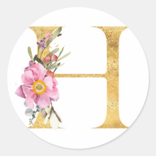 Adesivo Letra H em MONOGRAMA dourado com flores