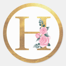 Adesivo Letra H Monograma Rosas Rosa Floral e Elegante Dou
