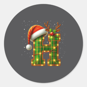 Adesivo Letra H Natal Xadrez Chapéu do Papai Noel Monogram