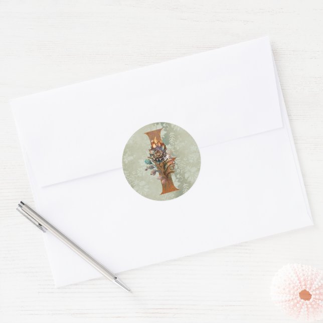 Adesivo Letra I Floral Steampunk Vintage (Envelope)