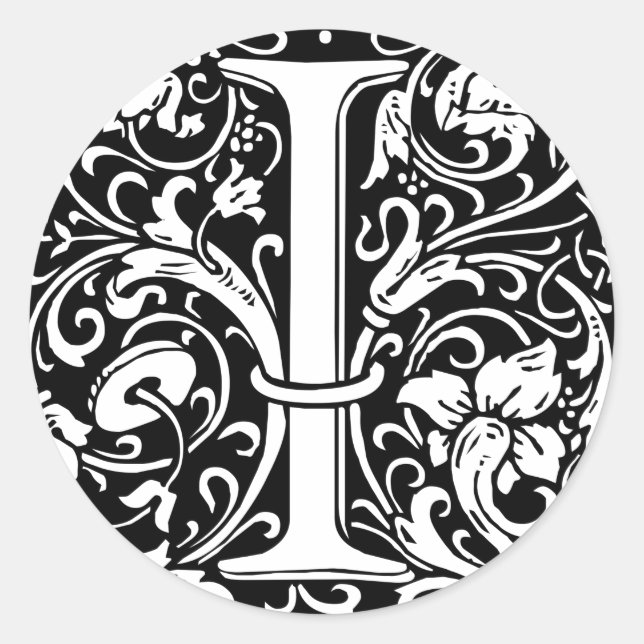 Adesivo Letra I Monograma Medieval Art Nouveau (Frente)