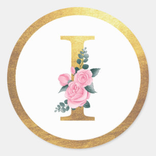 Adesivo Letra I Monograma Rosas Rosa Floral e Elegante Dou
