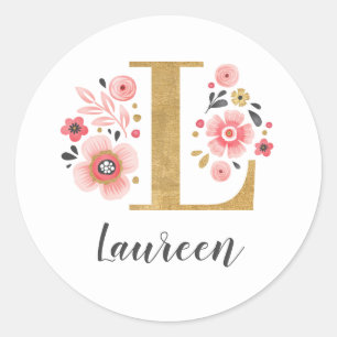 Adesivo Letra inicial floral cor-de-rosa elegante L