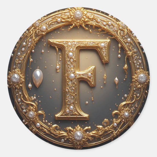 Adesivo Letra Inicial Monograma Dourado F (Frente)