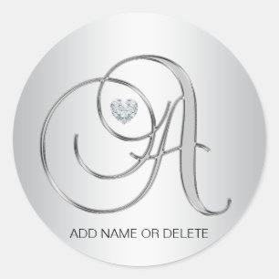 Adesivo Letra inicial Monogrammed de prata elegante feita