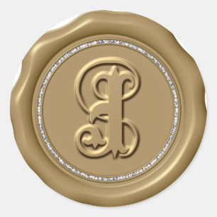 Adesivo *~* Letra J Diamond Círculo DOURADO Cera Saquinho