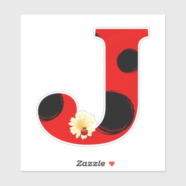 Adesivo Letra J Ladybug Impressão com Ladybug e Flor (Folha)