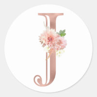 Letra J Monograma Dourado Rosa com Flor Rosa Bege 