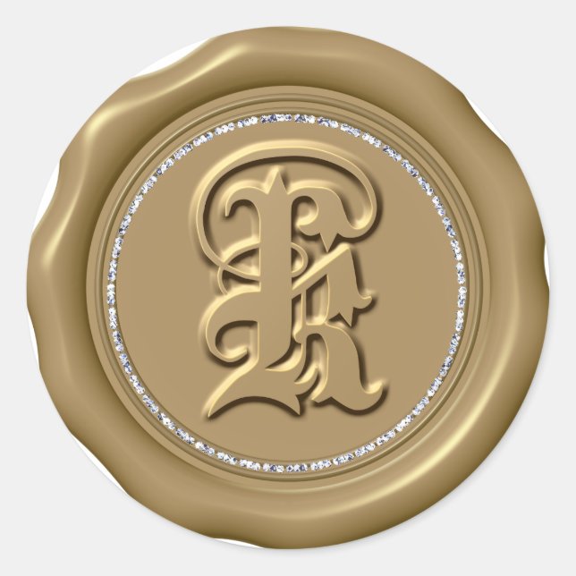 Adesivo *~* Letra K Diamond Círculo DOURADO Cera Saquinhos (Frente)