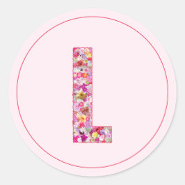 Adesivo Letra L Monograma Floral Rosa Moderno Elegante
