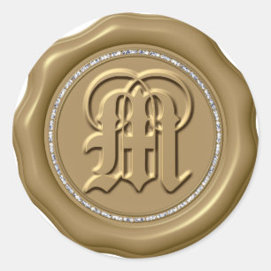 Adesivo *~* Letra M Diamond Círculo DOURADO Cera Selo