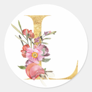 Adesivo Letra MONOGRAMA dourada L com flores