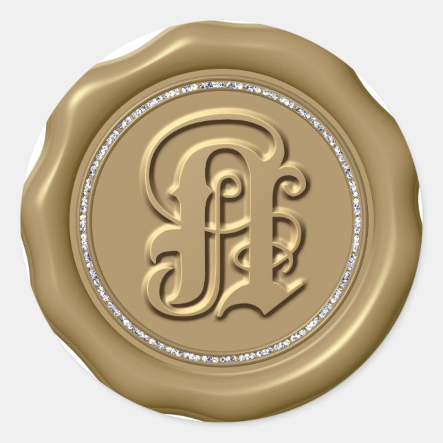 Adesivo *~* Letra N Diamond Circ DOURADO Cera Seal Sticker (Frente)