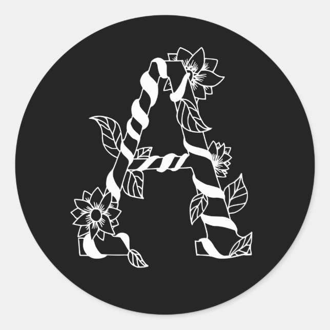 Adesivo Letra negra e branca "A" com flores geminadas (Frente)